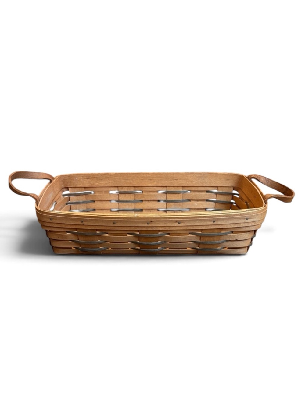 Longaberger Bread Basket Brown 14” Rectangular Basket with Handles 1991